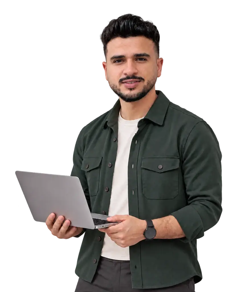 Ahmed Abdelgaber holding a laptop